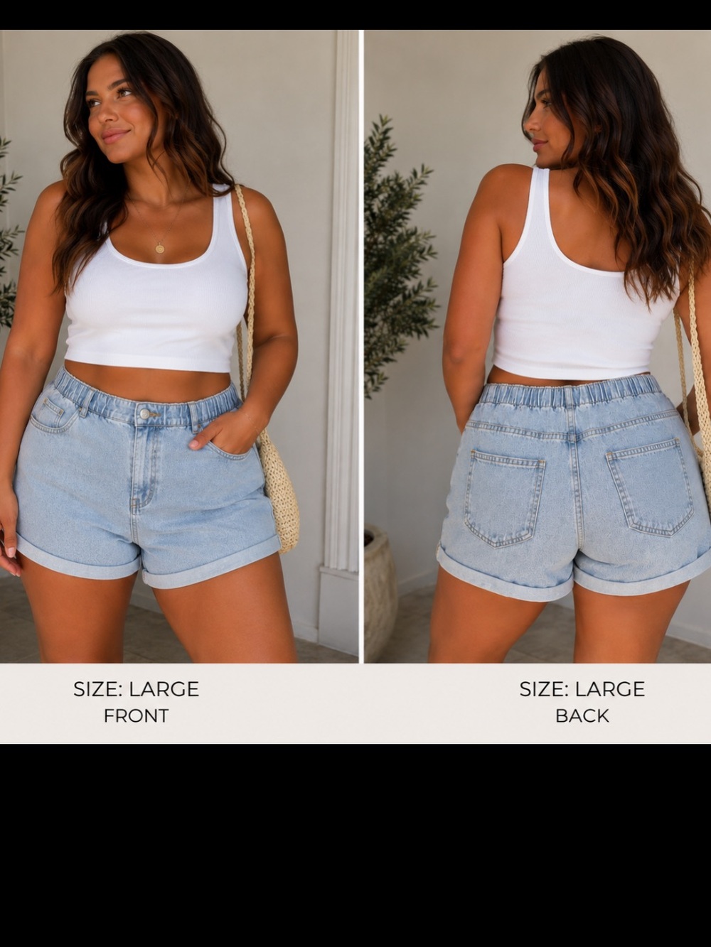 SHEIN Light Blue Elastic Waist Rolled Hem Denim Shorts